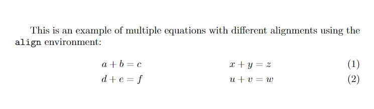 Multiple Equation in One Block using Different Alignments